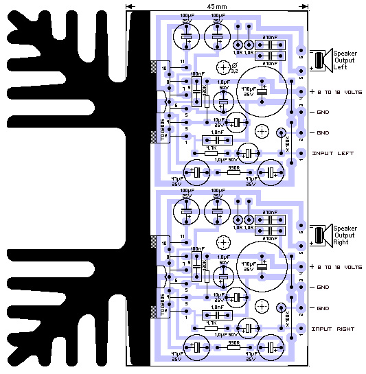 20 Watt Stereo Audio Amplifier using TDA2005 | Electronic Schematic Diagram