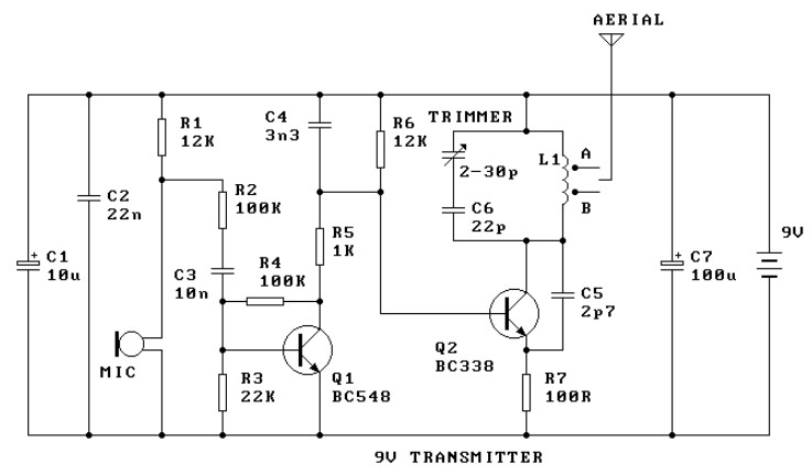 9V FM Radio Transmitter | Electronic Schematic Diagram