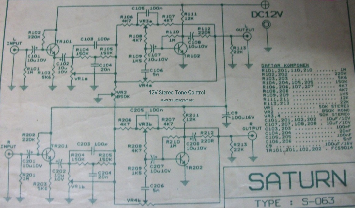12V Stereo Tone Control | Electronic Schematic Diagram