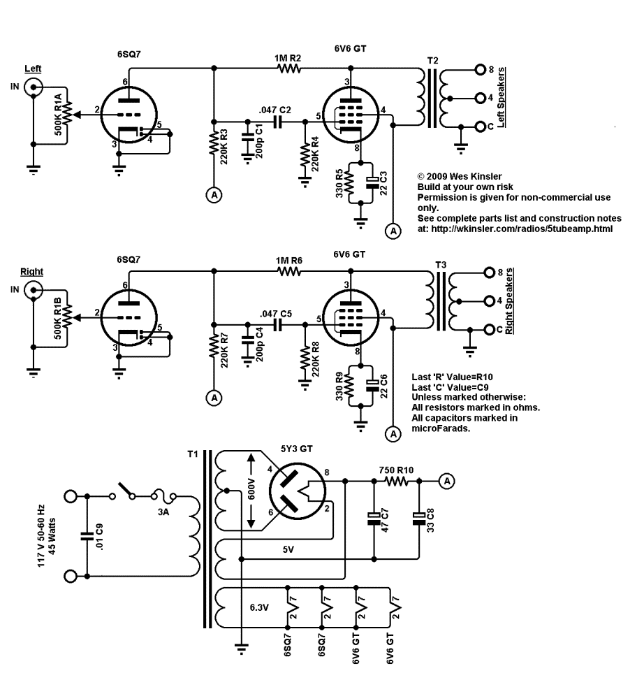 Stereo Tube Amplifier 4 Watts Electronic Schematic Diagram