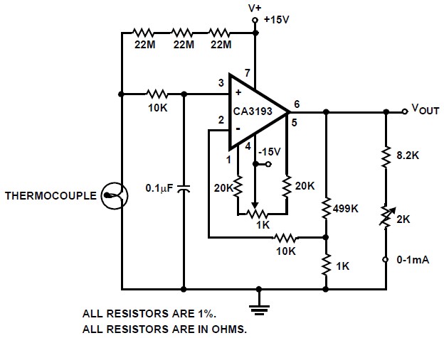 Thermocouple Amplifier Using CA3193 | Electronic Schematic Diagram