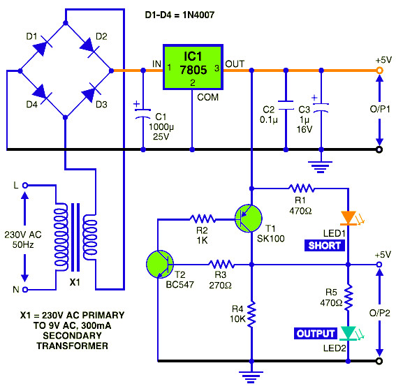 5V DC Regulated Power Supply with Short Circuit Protection ...