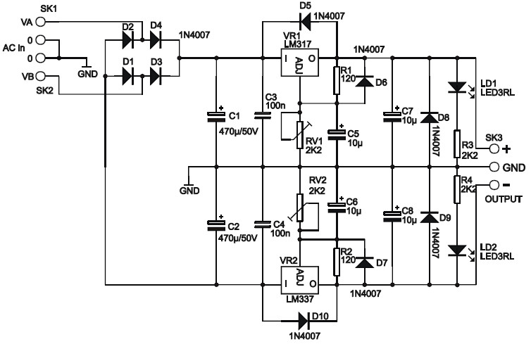 Adjustable Symmetric 1 to 24VDC, 1A Power Supply ...