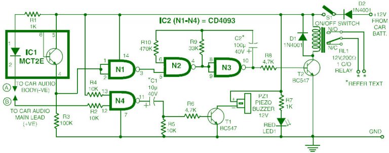 Car Audio System Anti Theft Security Circuit – Electronic Schematic Diagram