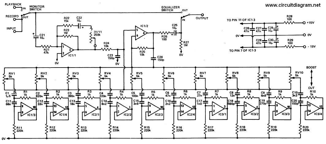 20 Band Graphic Equalizer Electronic Schematic Diagram