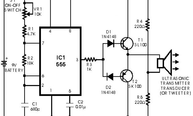 Ultrasonic transmitter – switch | Electronic Schematic Diagram