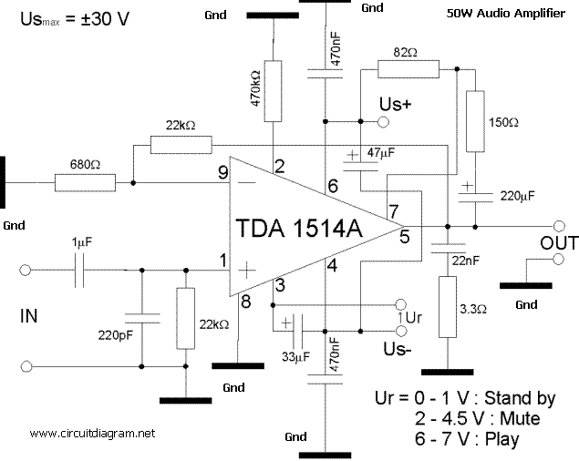 50w Audio Amplifier With Tda1514a Electronic Schematic Diagram