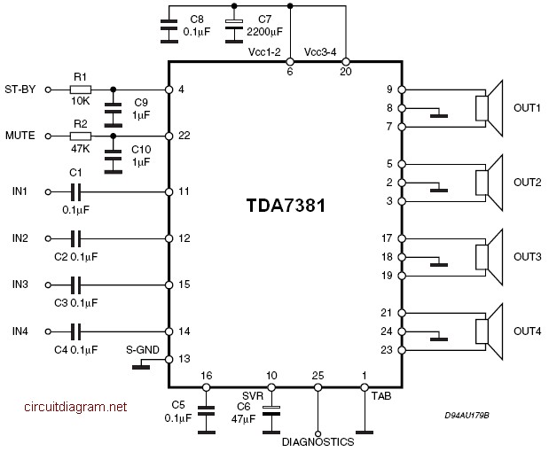 Tda7381 4 X 25w Quad Audio Amplifier Electronic Schematic Diagram