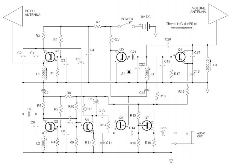 Theremin Music Instrument effect – Electronic Schematic Diagram