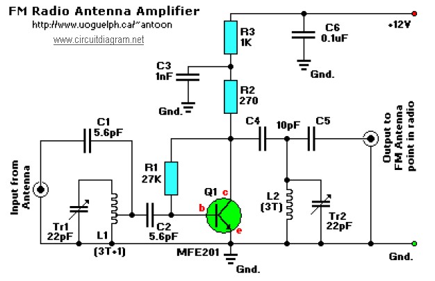 FM Receiver Antenna Amplifier | Electronic Schematic Diagram digital antenna receiver diagram 