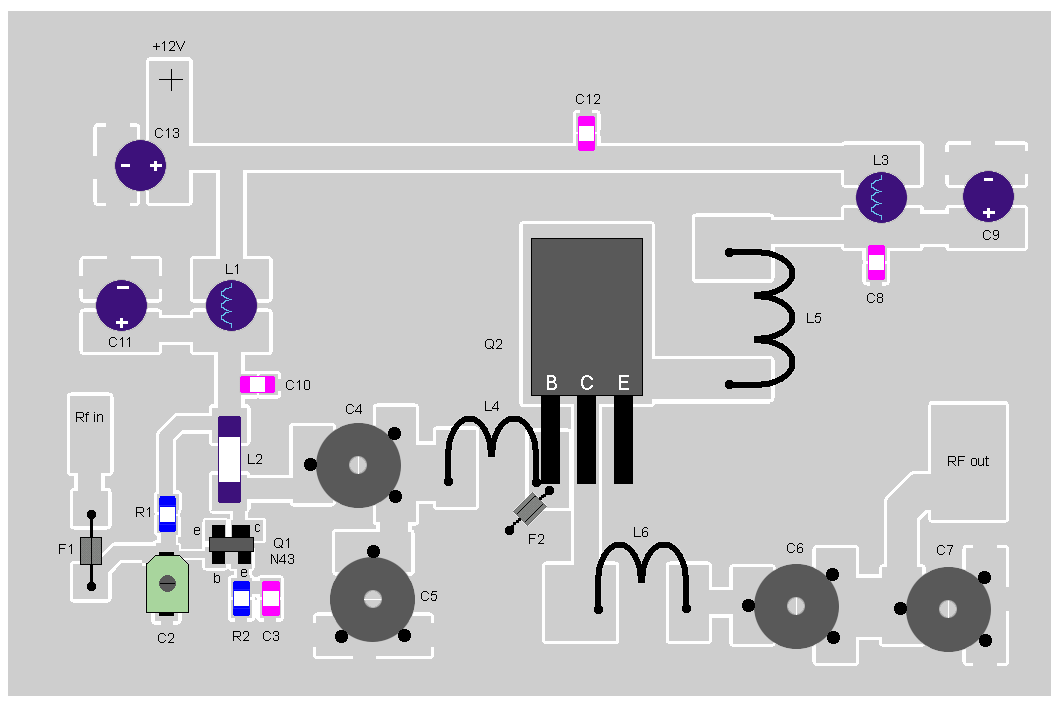 1.3W RF Amplifier PCB design Electronic Schematic Diagram