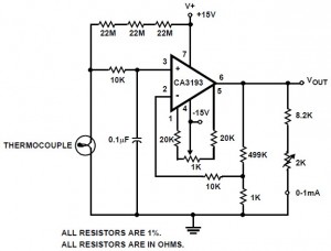 Thermocouple Amplifier Using Ca3193 Electronic Schematic Diagram