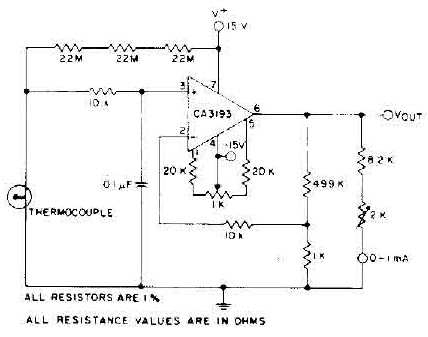 Thermocouple Amplifier Using CA3193 | Electronic Schematic Diagram