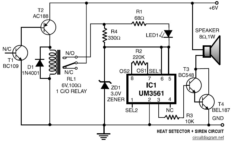 Heat Detector + Siren | Electronic Schematic Diagram
