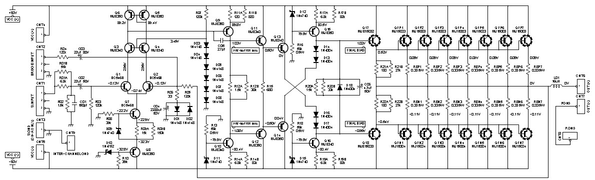 2000W Class AB Power Amplifier Electronic Schematic Diagram