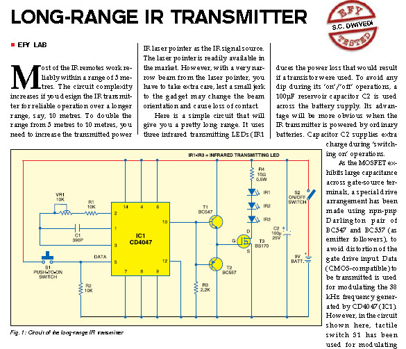Long Distance IR Transmitter Circuit Document Electronic Schematic