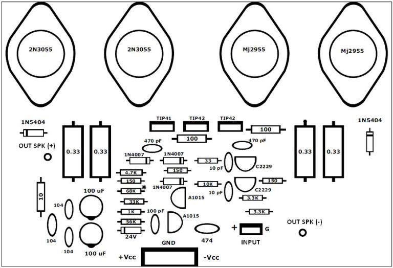 120W Power Amplifier Component Electronic Schematic Diagram