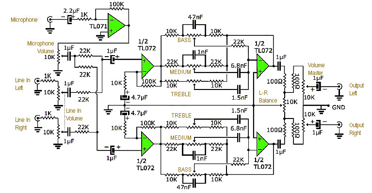 Stereo with Line In + Microphone Mixer Schematic & PCB Layout | Electronic